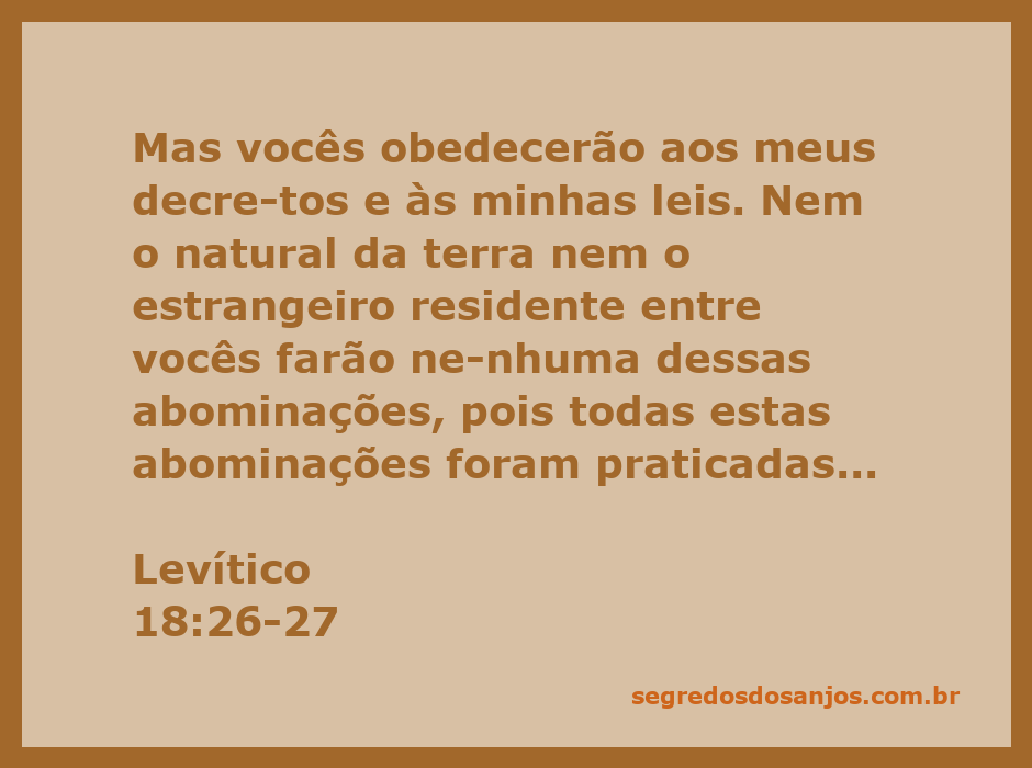 Ilustração da passagem bíblica Levítico 18:26-27 sobre obediência às leis de Deus.