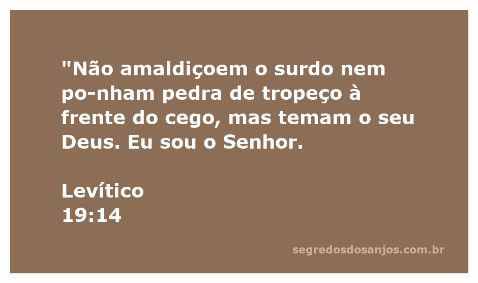 Ilustração de Levítico 19:14, mostrando um homem surdo e um cego, com uma mensagem de respeito e temor a Deus.