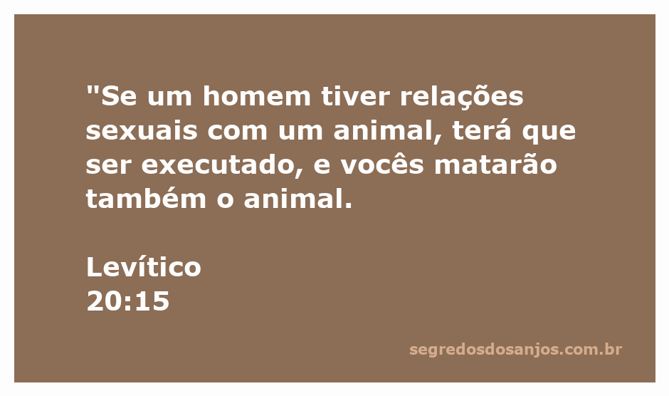 Ilustração de Levítico 20:15, destacando a proibição das relações sexuais entre humanos e animais.