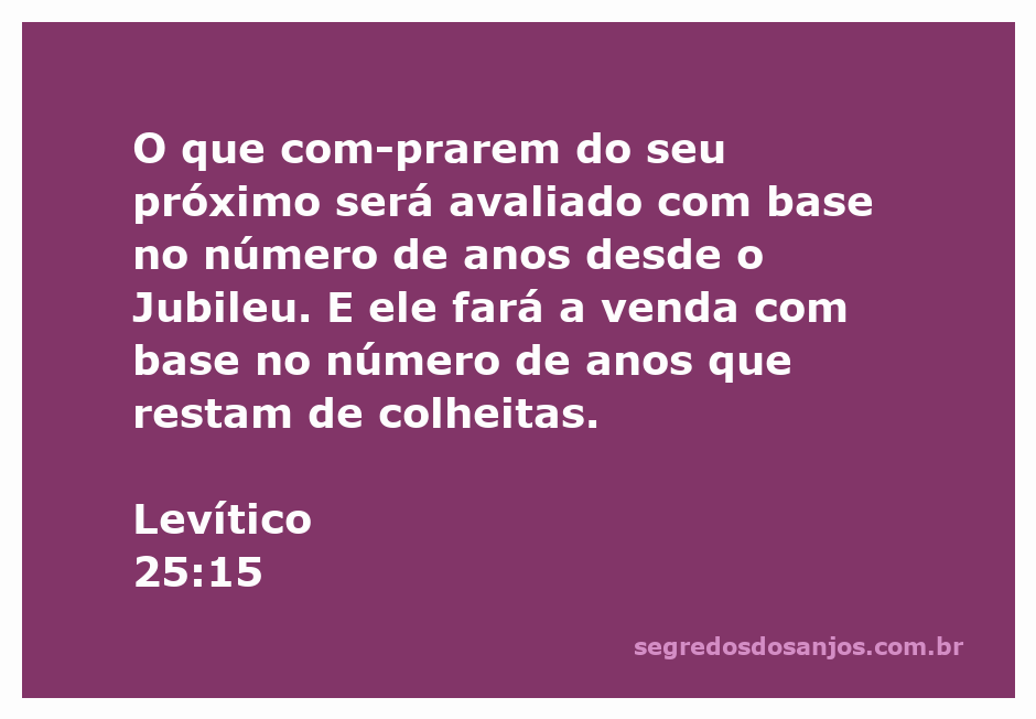 Ilustração do versículo Levítico 25:15 sobre a avaliação de vendas com base no Jubileu.