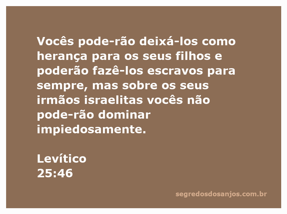 Imagem representativa da passagem Levítico 25:46 sobre a herança e escravidão entre os israelitas.