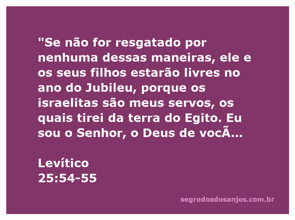 Ilustração do Jubileu em Levítico 25:54-55, mostrando a libertação dos servos israelitas.
