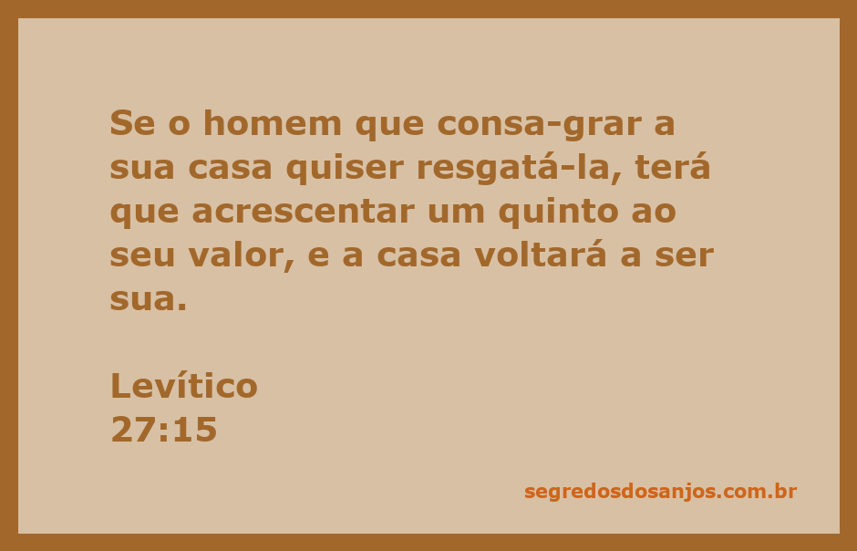 Ilustração de uma casa representando a consagração e o resgate conforme Levítico 27:15.