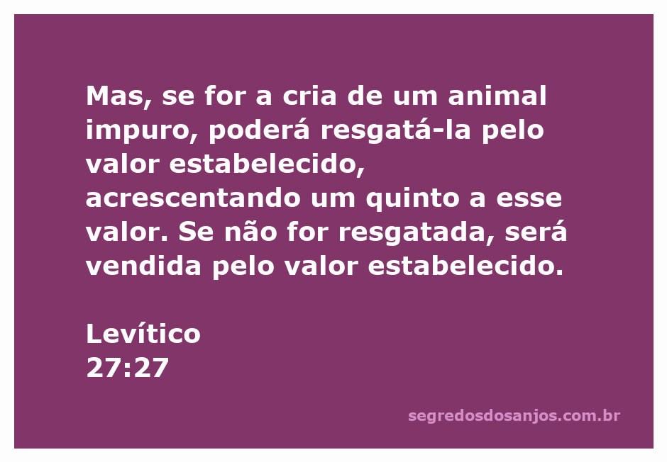 Ilustração de um animal impuro com valor de resgate baseado na Lei de Levítico