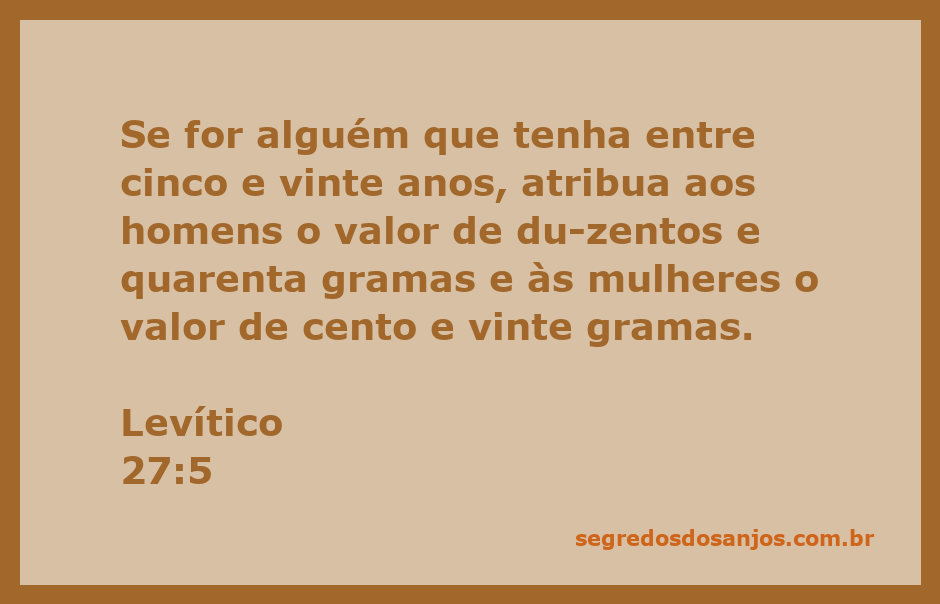 Ilustração do versículo Levítico 27:5, que menciona o valor atribuído a homens e mulheres jovens.