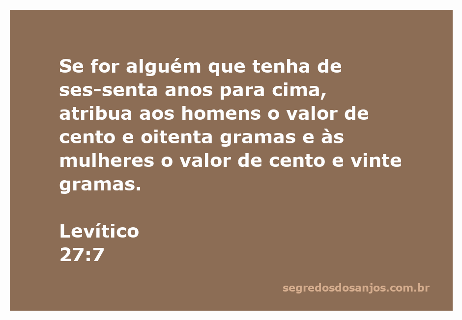 Ilustração do versículo Levítico 27:7 destacando os valores atribuídos a homens e mulheres com sessenta anos ou mais.