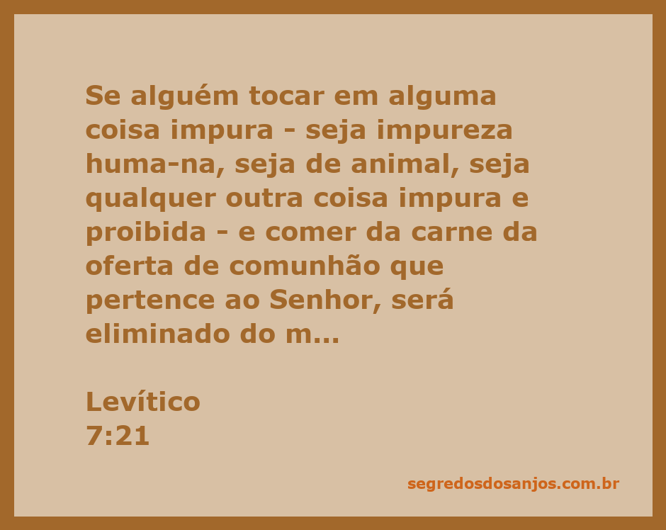 Ilustração do versículo Levítico 7:21 sobre a impureza e as ofertas ao Senhor