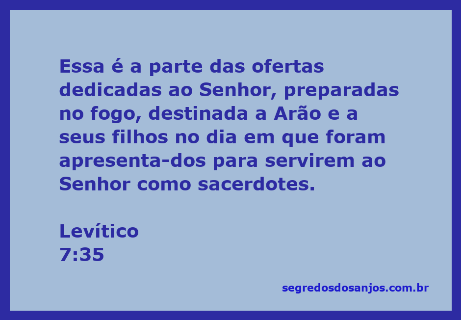 Representação da oferta dedicada ao Senhor, simbolizando a consagração de Arão e seus filhos como sacerdotes.