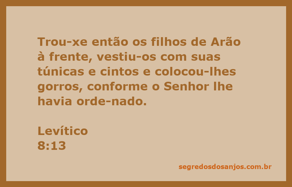 Os filhos de Arão sendo vestidos com túnicas e gorros conforme a ordem de Deus.