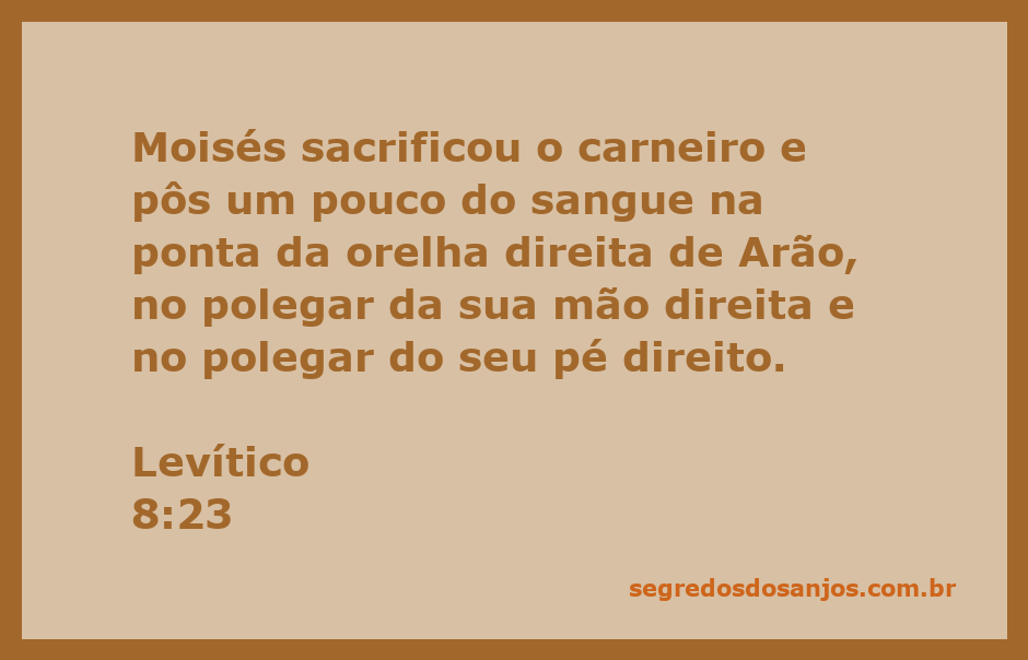 Moisés realizando o ritual de unção em Arão, aplicando sangue em sua orelha, mão e pé direitos.