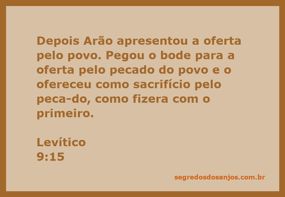 Arão apresentando a oferta pelo povo, simbolizando o sacrifício pelo pecado conforme descrito em Levítico 9:15.