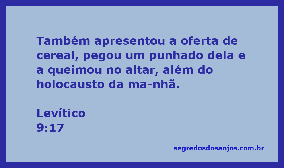 Representação da oferta de cereal conforme Levítico 9:17, mostrando um punhado sendo queimado no altar.