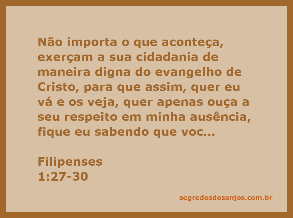 Versículo de Filipenses 1:27-30, destacando a importância de viver de acordo com o evangelho de Cristo e a unidade na fé.