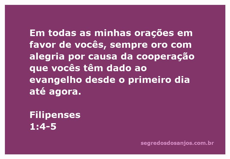 Oração de alegria pela cooperação no evangelho, Filipenses 1:4-5