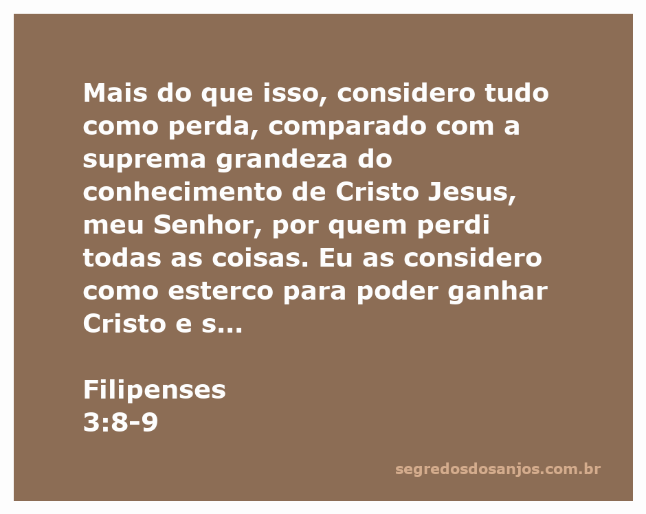 Imagem representativa de Filipenses 3:8-9, destacando a importância do conhecimento de Cristo Jesus sobre as posses materiais.