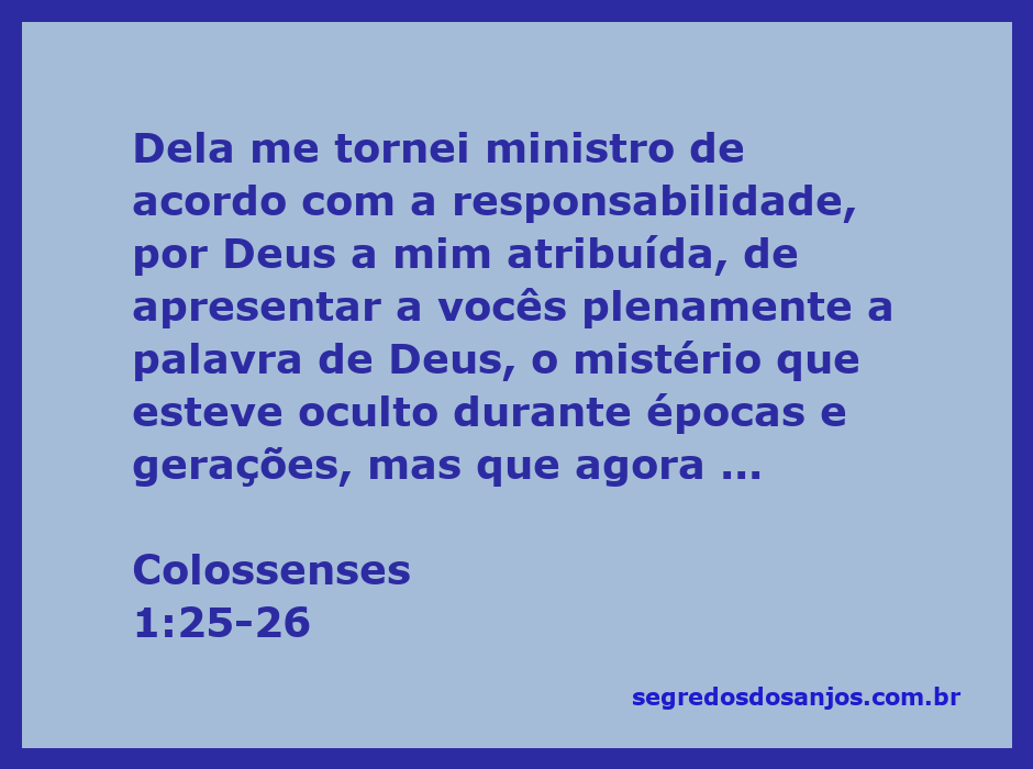 Imagem representativa do versículo Colossenses 1:25-26, destacando a revelação do mistério de Deus aos santos.