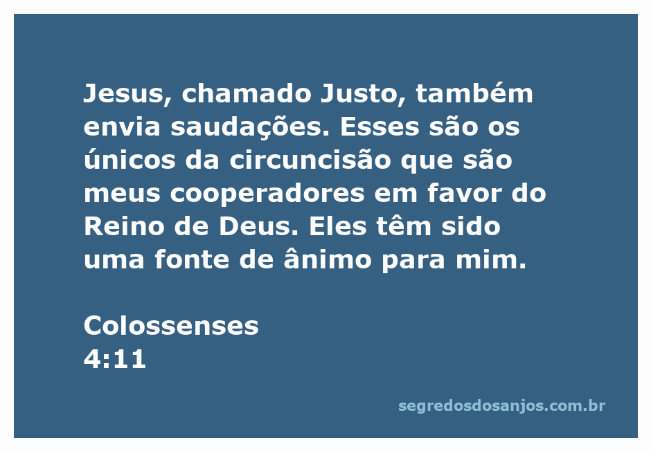 Ilustração de Colossenses 4:11 com a mensagem de apoio dos cooperadores de Paulo no Reino de Deus.