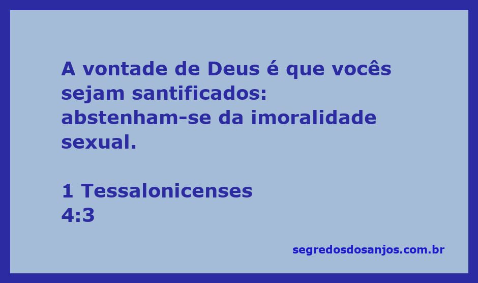 Imagem representando a santificação e a abstenção da imoralidade sexual segundo 1 Tessalonicenses 4:3.