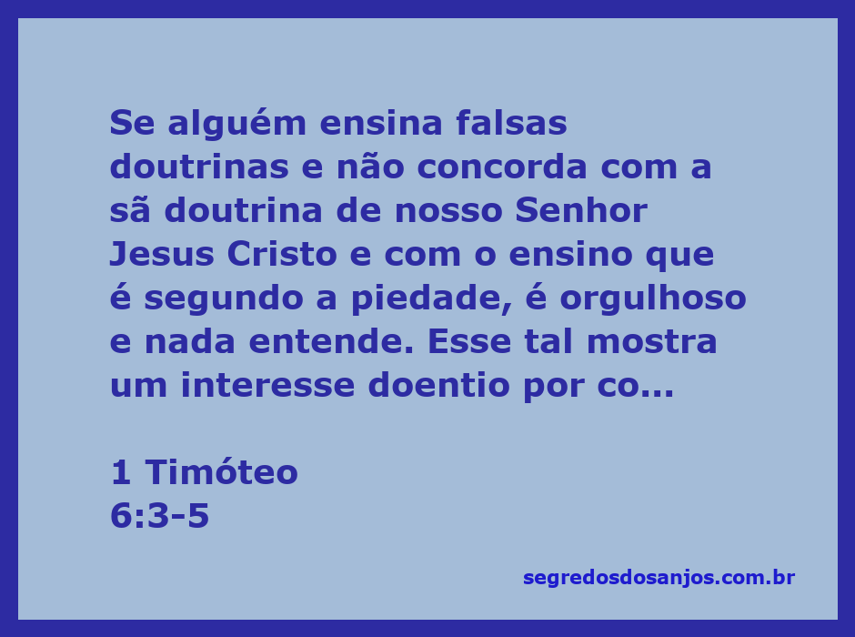 Imagem representativa do versículo 1 Timóteo 6:3-5, abordando temas de falsas doutrinas e a importância da sã doutrina em Cristo.