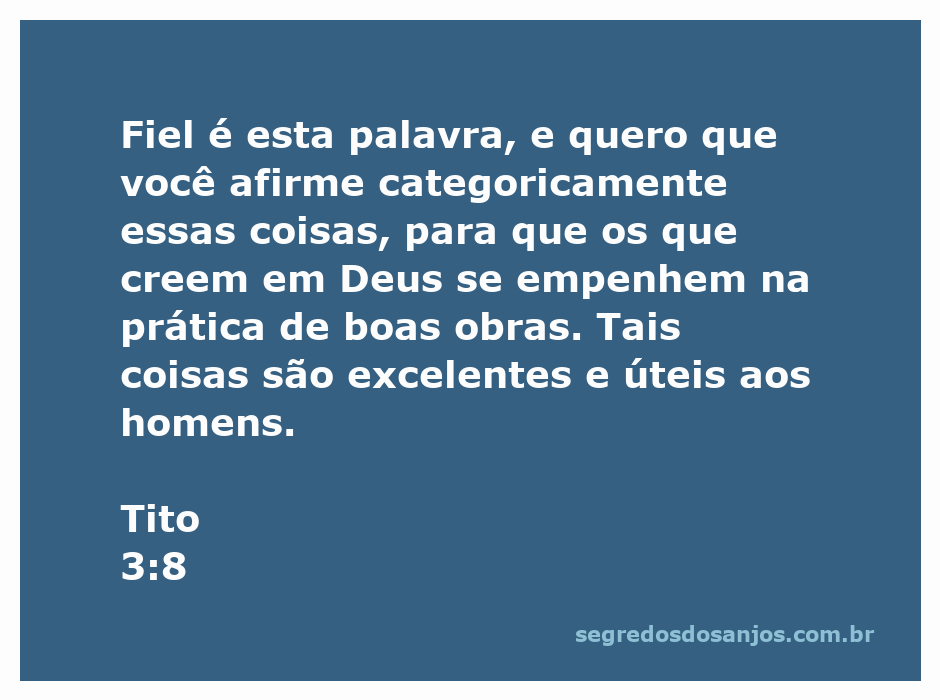 Versículo bíblico Tito 3:8 destacando a importância das boas obras para os fiéis.