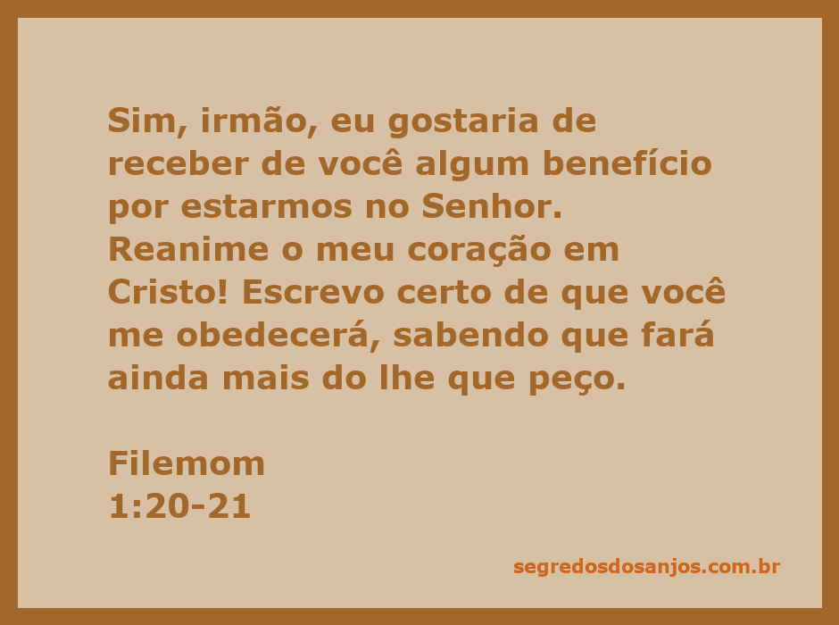 Imagem representativa da passagem bíblica Filemom 1:20-21, destacando a relação entre irmãos na fé e a importância de reanimar o coração em Cristo.