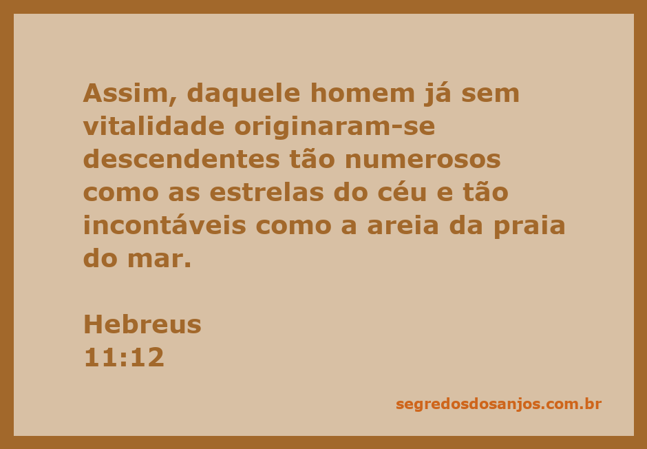 Ilustração dos descendentes de um homem sem vitalidade, representando a promessa de Deus em Hebreus 11:12, com estrelas no céu e areia na praia.