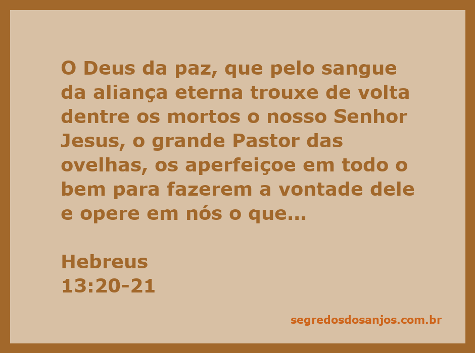 Imagem representativa do versículo Hebreus 13:20-21, destacando a paz de Deus e a figura de Jesus como o grande Pastor das ovelhas.