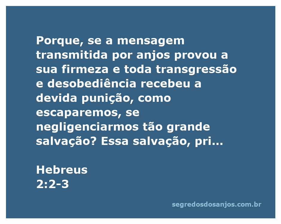 Versículo de Hebreus 2:2-3 destacando a importância da salvação e a punição por transgressões.