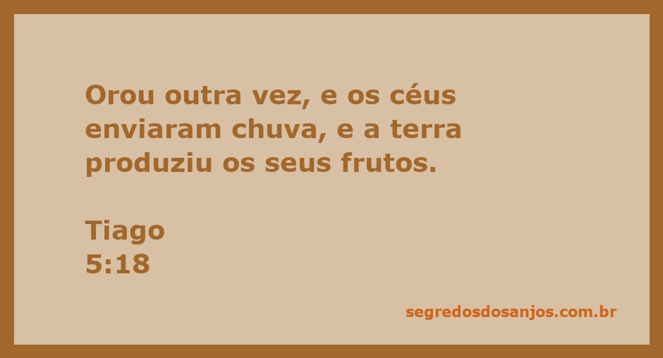 Ilustração de Tiago 5:18, mostrando uma cena de chuva caindo sobre uma terra fértil que produz frutos.