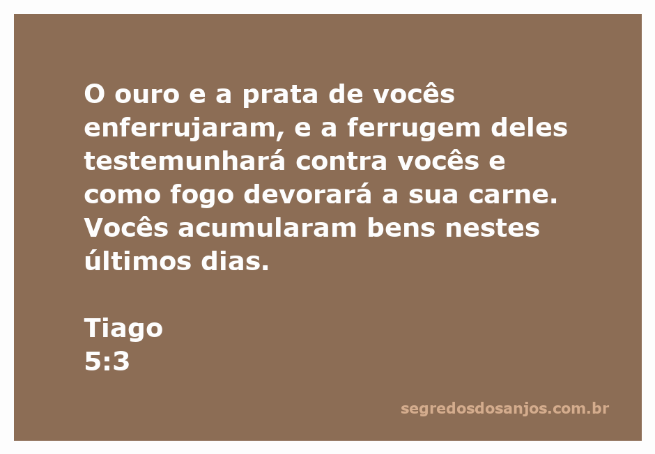 Imagem ilustrativa do versículo Tiago 5:3, mostrando ouro e prata enferrujados como símbolo de bens acumulados e suas consequências.