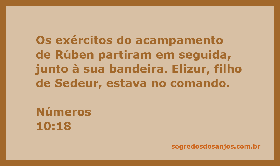 Os exércitos do acampamento de Rúben partindo sob a liderança de Elizur, filho de Sedeur.