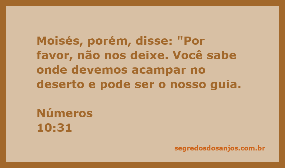Moisés conversando com um guia no deserto, representando a passagem de Números 10:31.
