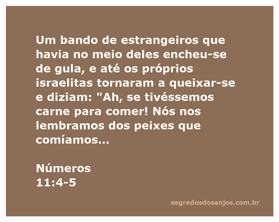 Israelitas lembrando-se da comida que comiam no Egito, incluindo peixes, pepinos, melancias e alho-poró.