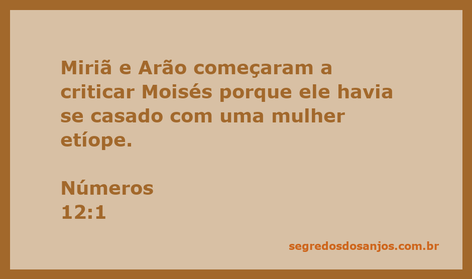 Miriã e Arão criticando Moisés por sua escolha de esposa etíope.