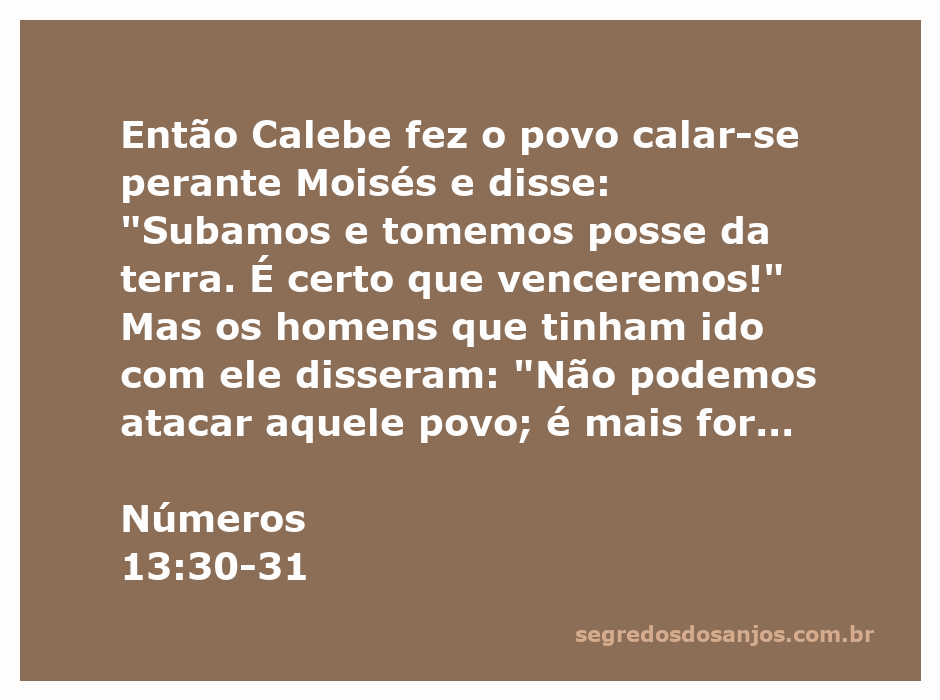 Calebe incentivando o povo a conquistar a terra prometida, enquanto outros expressam medo.