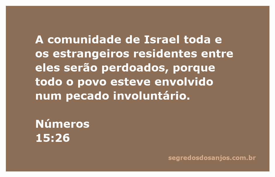 A comunidade de Israel e os estrangeiros recebem perdão por pecado involuntário, conforme Números 15:26.