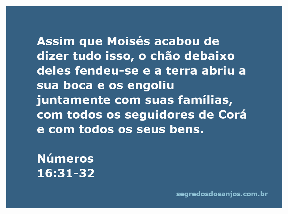 A terra se abrindo para engolir Corá e seus seguidores, ilustrando a punição divina descrita em Números 16:31-32.
