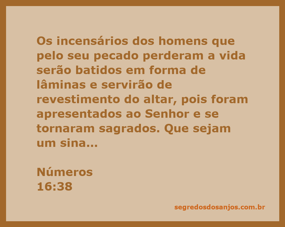 Incensários transformados em lâminas como sinal sagrado para os israelitas, conforme Números 16:38.