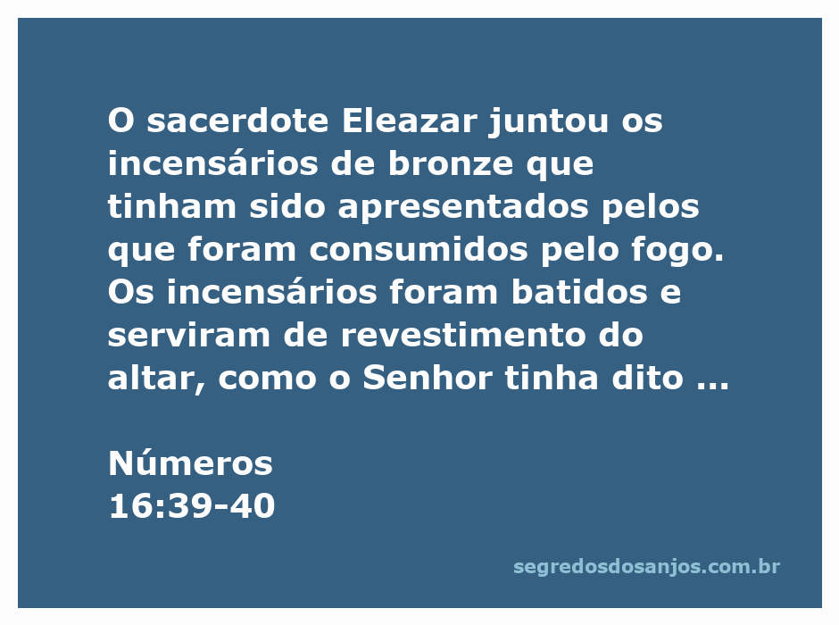 Incensários de bronze simbolizando a obediência e a ordem divina conforme Números 16:39-40.