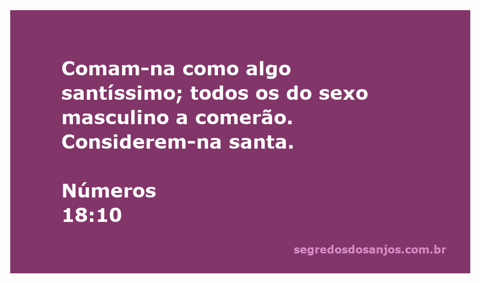 Versículo bíblico Números 18:10 destacando a santidade da comida destinada aos sacerdotes.