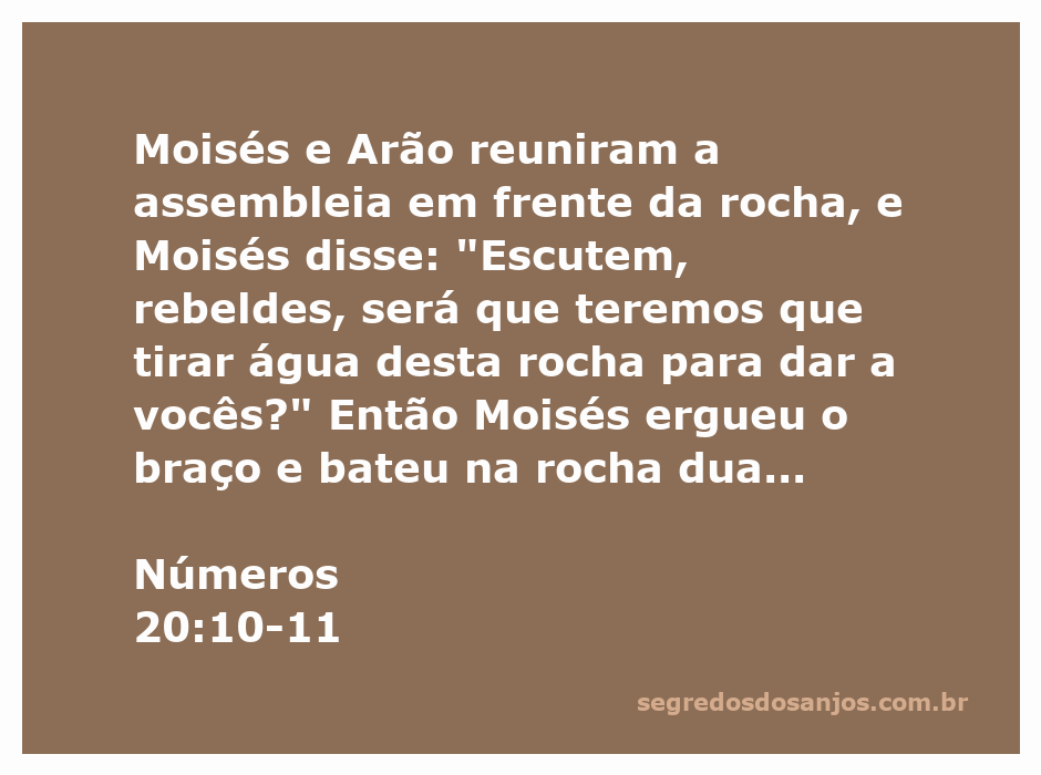 Moisés e Arão reunindo a assembleia diante da rocha, enquanto Moisés bate na rocha com a vara para fazer jorrar água.