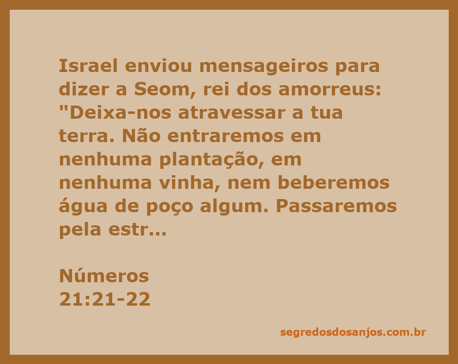 Mensageiros de Israel pedindo permissão ao rei Seom para atravessar seu território sem causar danos.