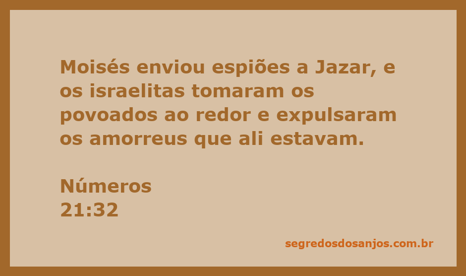 Moisés enviando espiões para Jazar enquanto os israelitas conquistam a terra dos amorreus.