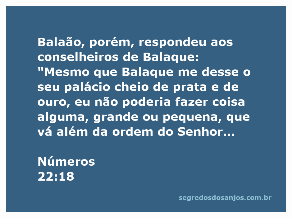 Balaão recusando a oferta de Balaque, enfatizando a obediência à ordem do Senhor.