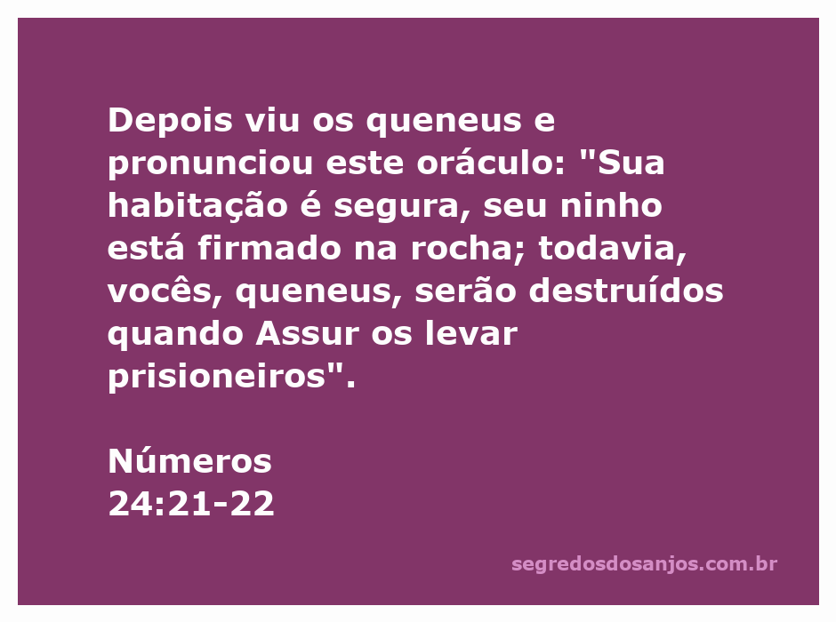 Uma representação artística dos queneus, destacando sua habitação segura e ninho firme na rocha, com uma referência ao oráculo de Números 24:21-22.