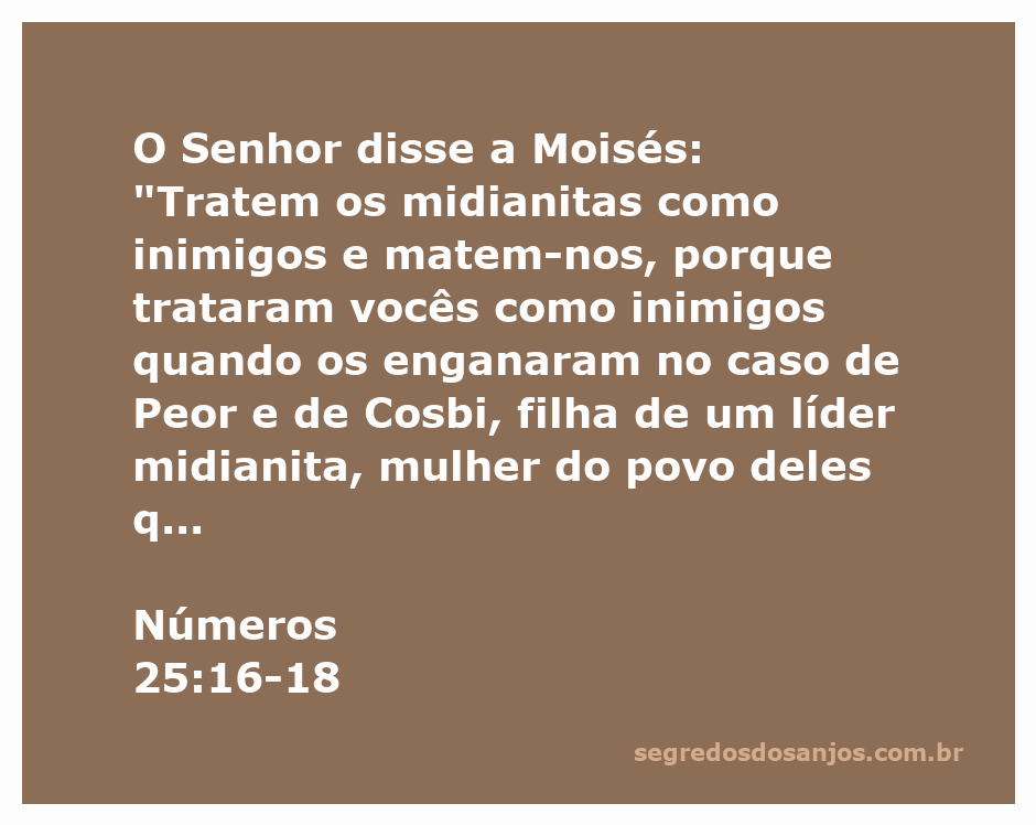 Moisés recebe instruções do Senhor sobre os midianitas em Números 25:16-18.