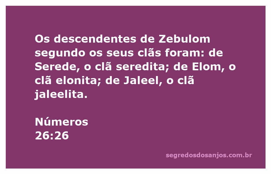 Clãs dos descendentes de Zebulom segundo Números 26:26, incluindo o clã seredita, elonita e jaleelita.