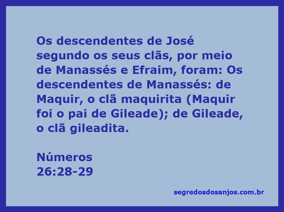 Representação dos descendentes de José, destacando os clãs de Manassés e Efraim conforme Números 26:28-29.