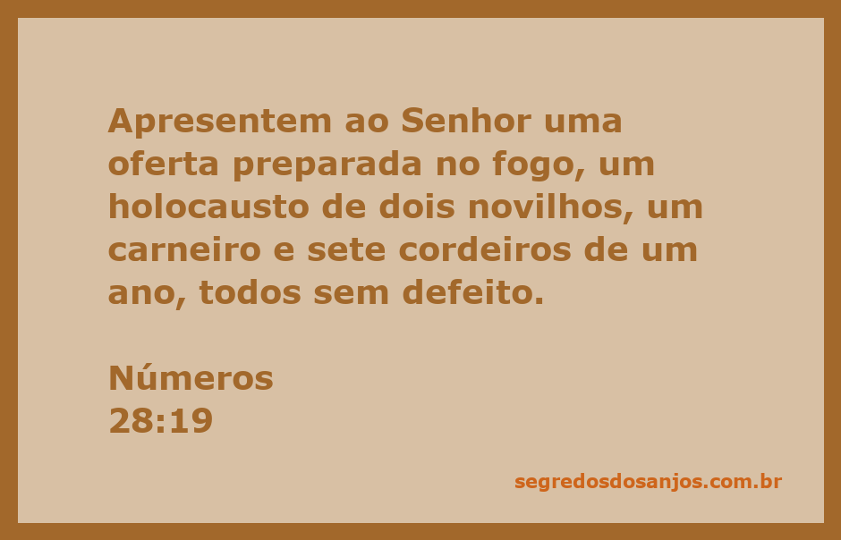 Oferta de holocausto conforme Números 28:19, incluindo novilhos, carneiro e cordeiros.
