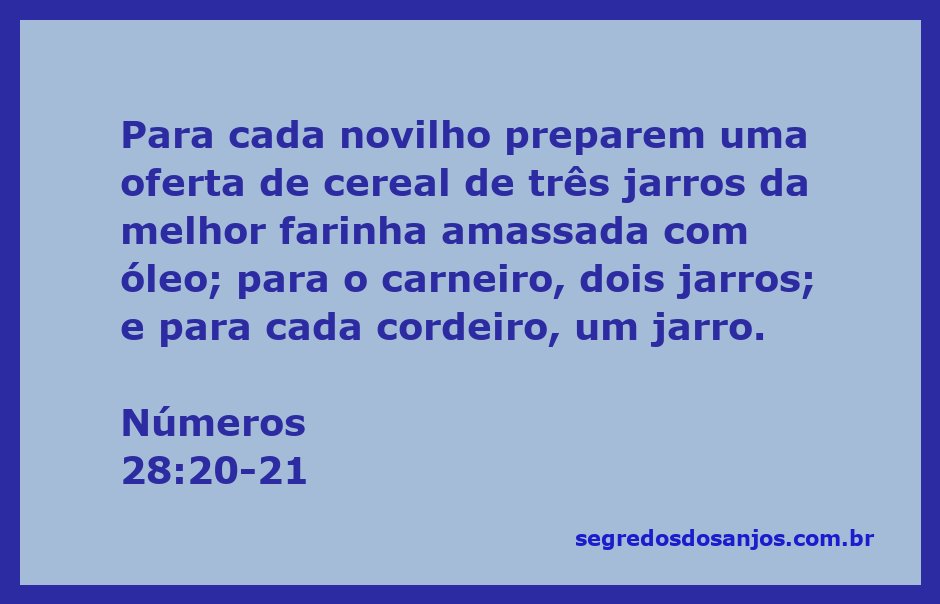 Oferta de cereal e animais conforme Números 28:20-21